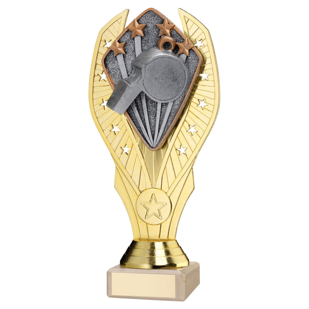 Gold Plastic Holder & Referee Disc on Cream Marble Trophy
