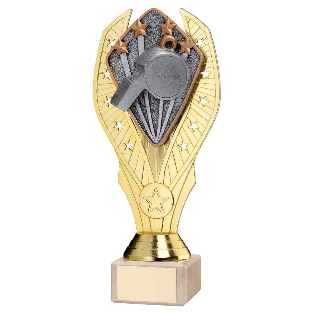 Gold Plastic Holder & Referee Disc on Cream Marble Trophy