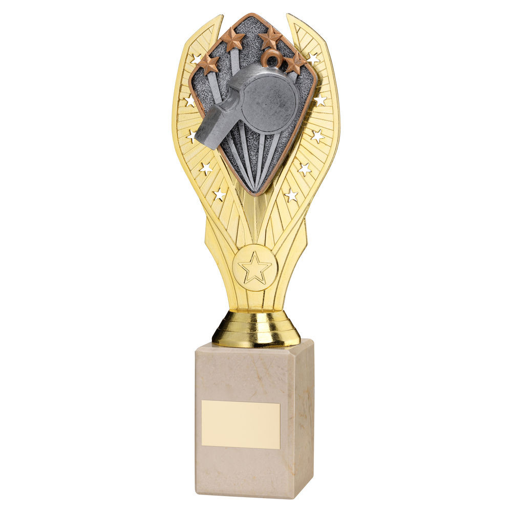 Gold Plastic Holder & Referee Disc on Cream Marble Trophy