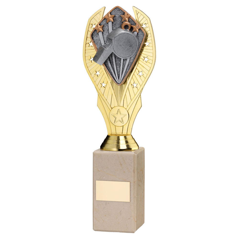 Gold Plastic Holder & Referee Disc on Cream Marble Trophy