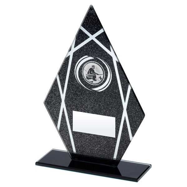 Black / Silver Printed Glass Diamond Trophy with Fishing Insert