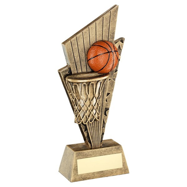 Bronze/Gold/Orange Basketball And Net On Pointed Backdrop Trophy 