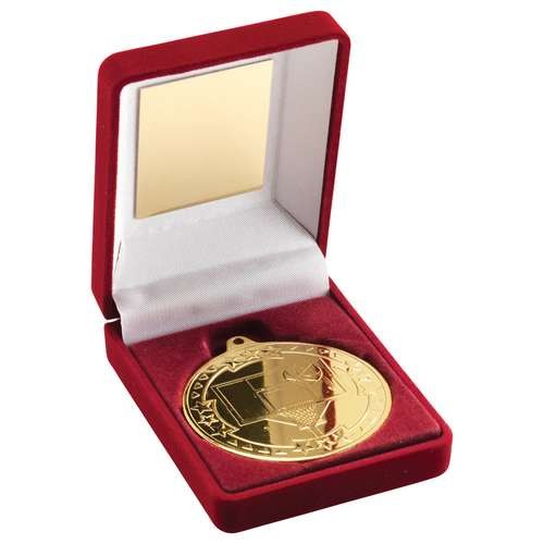 Red Velvet Box and 50mm Medal Basketball Trophy