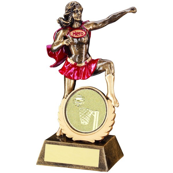 Bronze/Gold/Red Resin Female 'Hero' Award With Netball Insert 