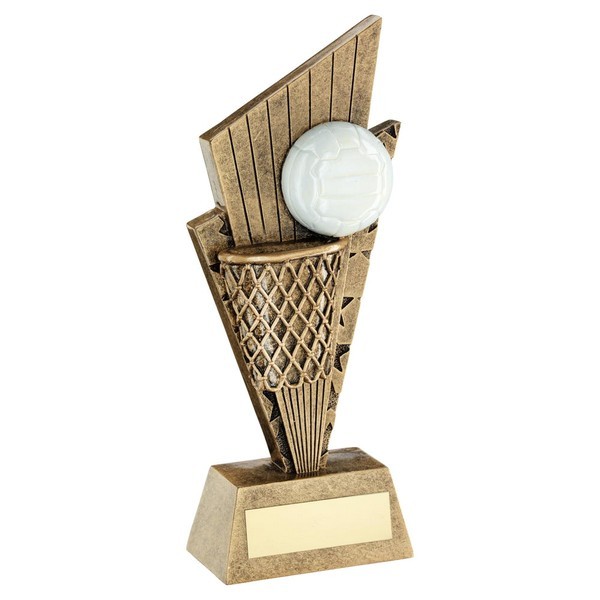 Bronze/Gold/White Netball And Net On Pointed Backdrop Trophy 