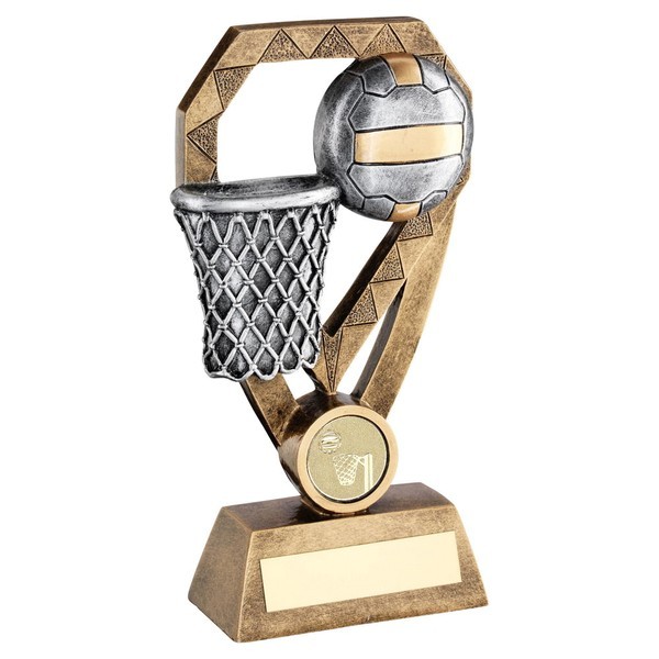 Bronze/Pewter/Gold Netball With Net On Diamond Trophy 