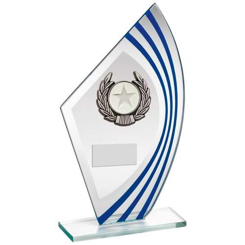 Jade/Blue/Silver Sail Glass with Silver/Black Wreath Trim Trophy