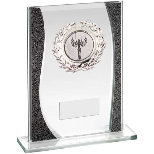 Jade/Silver Rectangle Glass with Silver Wreath Trim Trophy