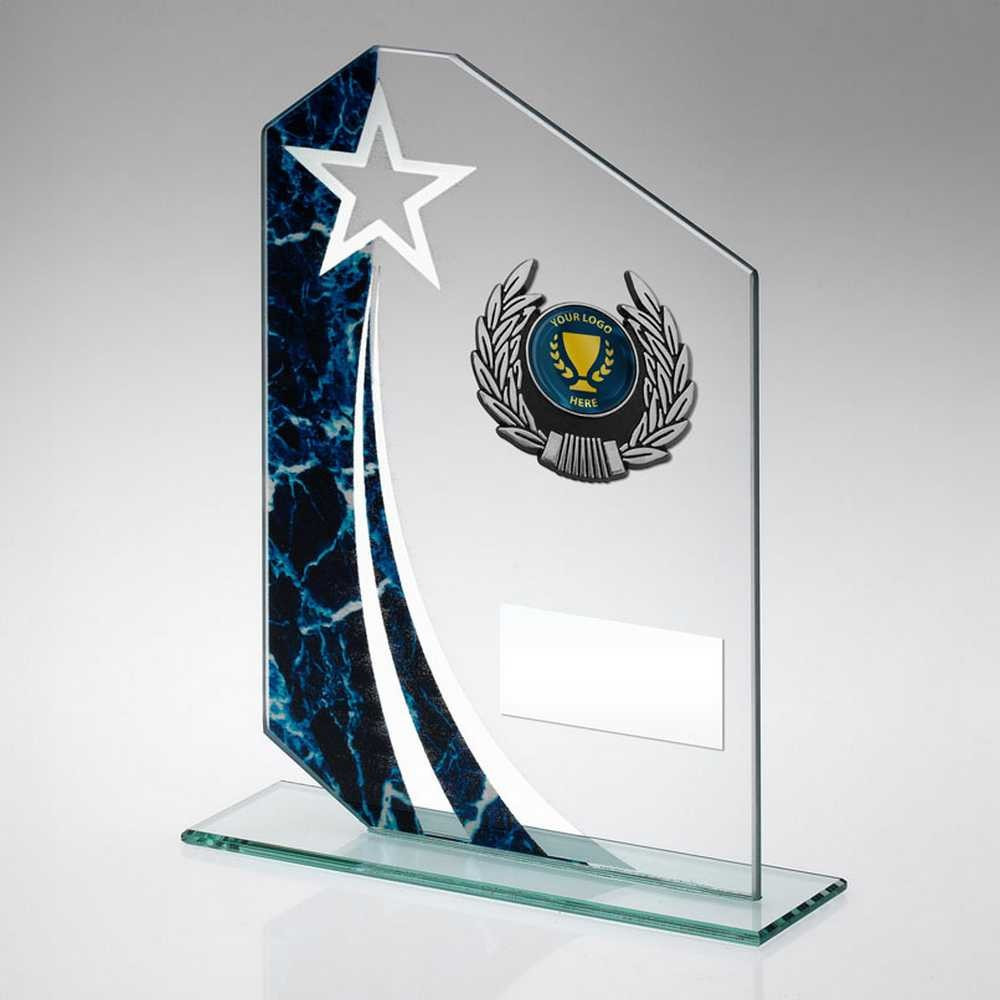 Jade/Blue Glass Plaque with Silver/Black Trim