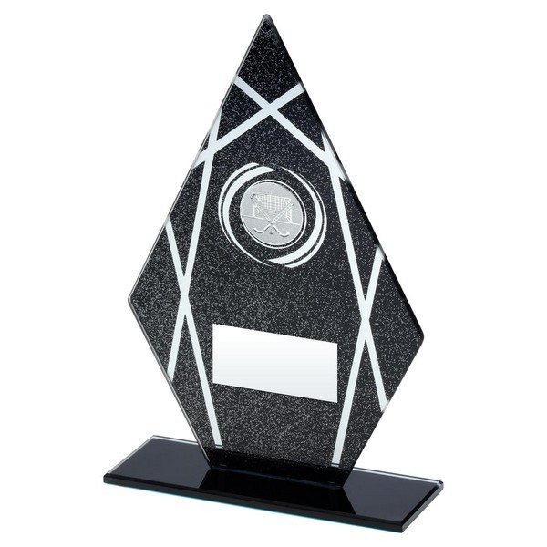 Black/Silver Printed Glass Diamond With Hockey Insert Trophy 