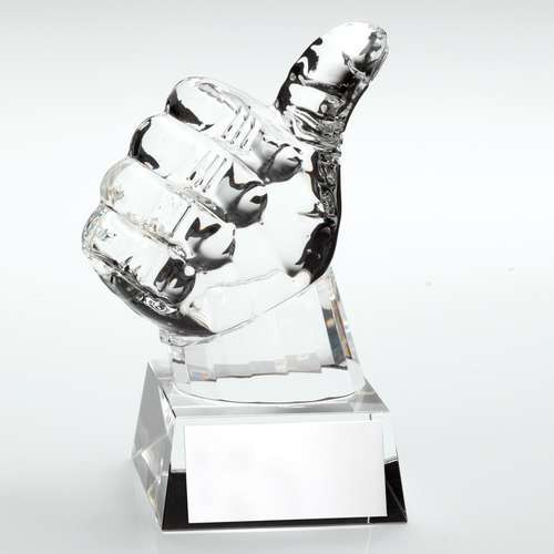 Clear Glass 'Thumbs Up' Trophy
