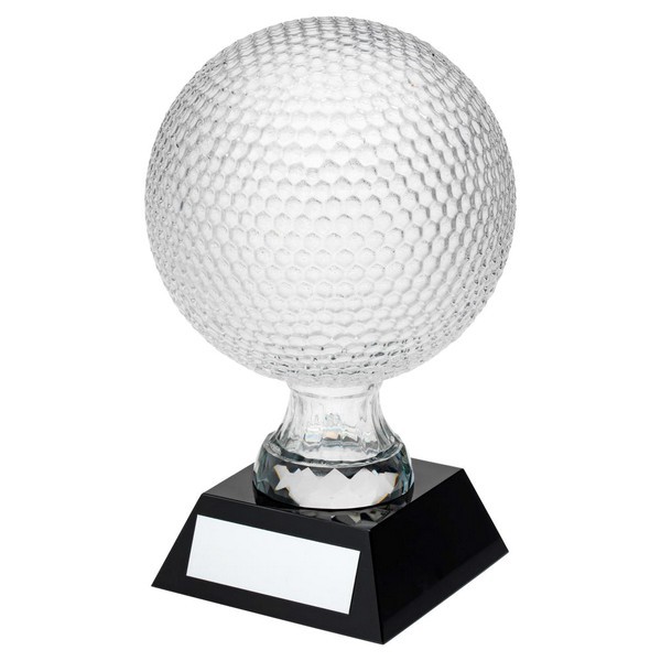 Clear Glass Golf Ball On Black Base Trophy 