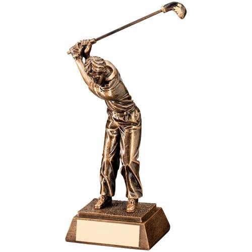 Bronze/Gold Resin Male 'Back Swing' Golf Trophy