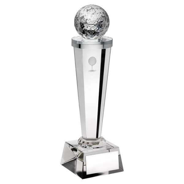 Clear Glass Column With Lasered Golf Image Trophy 