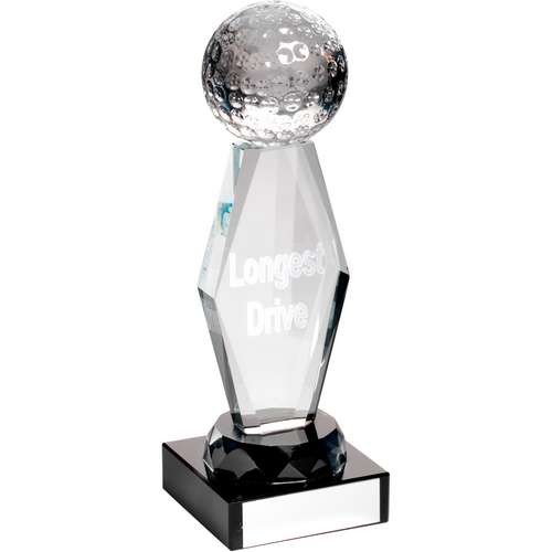 Clear Glass Lasered Golf Column on Black Base - Longest Drive