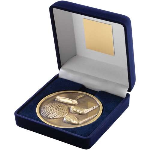 Blue Velvet Box and 70mm Medallion Golf Trophy