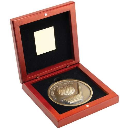 Rosewood Box and 70mm Medallion Golf Trophy