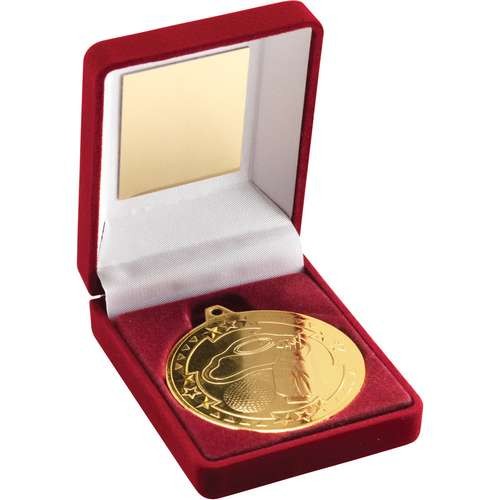 Red Velvet Box and 50mm Medal Golf Trophy