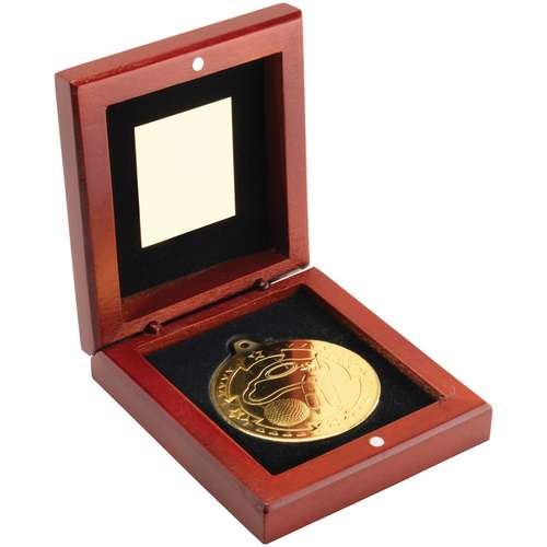 Rosewood Box and 50mm Medal Golf Trophy