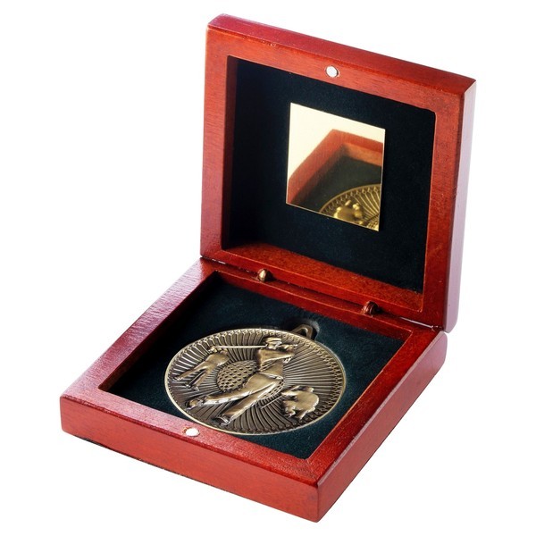 Rosewood Box and 60mm Golf Medal