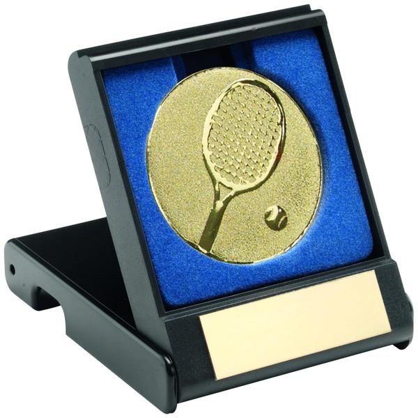 Black Plastic Box With Tennis Insert Trophy 