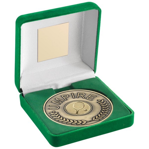 Green Velvet Box And Umpire Medallion With Tennis Insert 