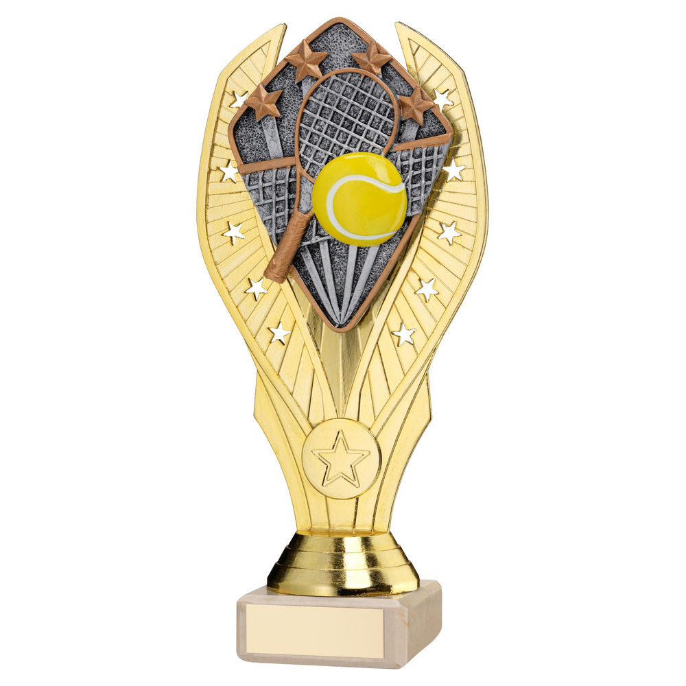 Gold Plastic Holder & Tennis Disc on Cream Marble Trophy