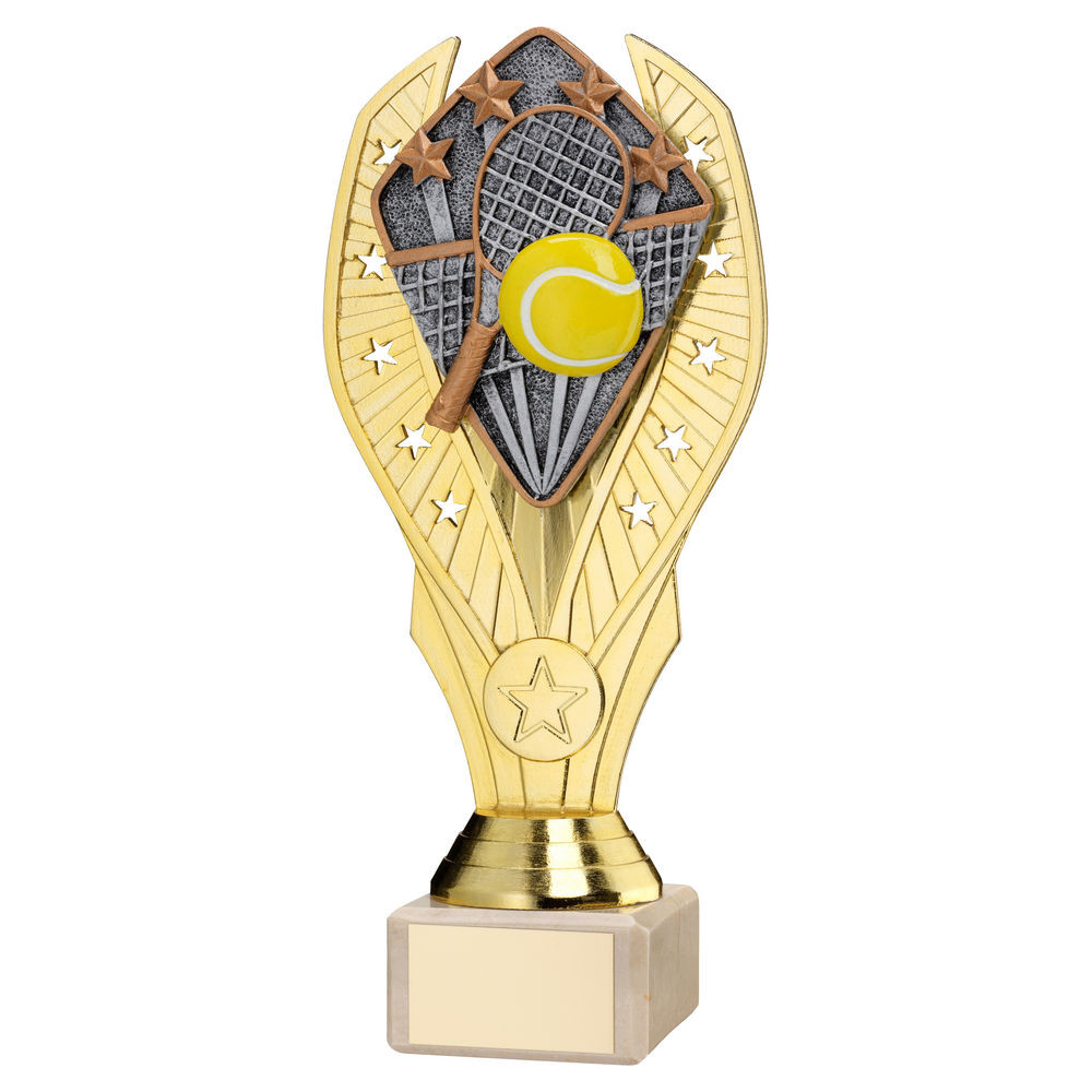 Gold Plastic Holder & Tennis Disc on Cream Marble Trophy
