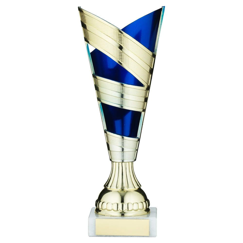 Gold and Blue Plastic V Stem Trophy Cup