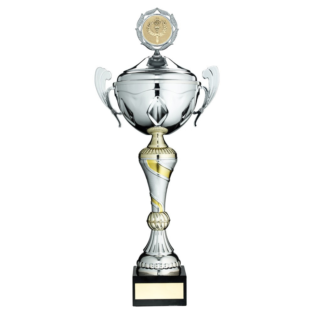 Silver and Gold Trophy Cup with Handles and Lid