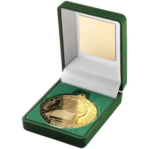 Green Velvet Box and 50mm Medal Gaelic Football Trophy
