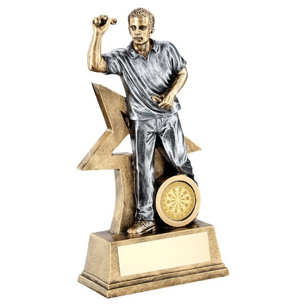 Bronze / Gold Male Darts Figure with Star Backing Trophy