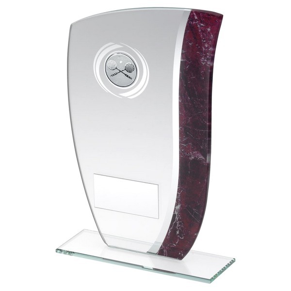 Jade Glass With Claret/Silver Marble Detail And Squash Insert Trophy 