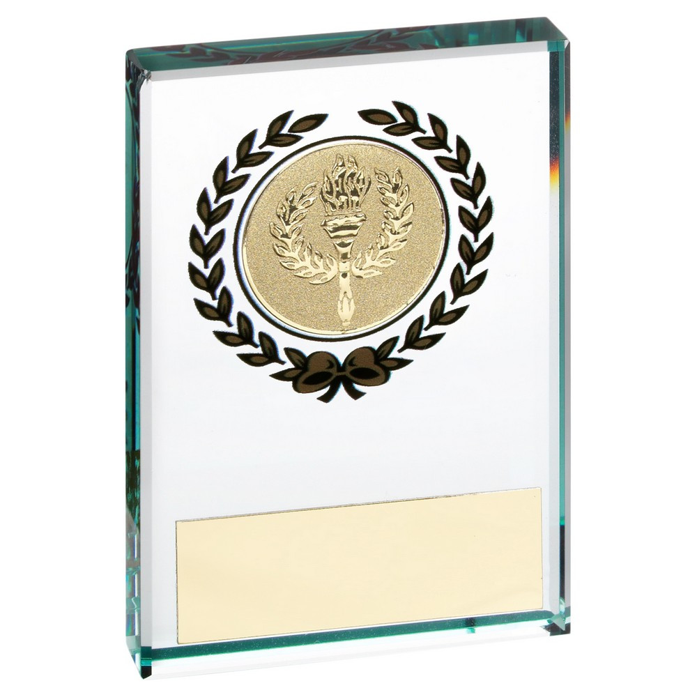 Jade Glass Block With Gold Wreath 12mm Thick  