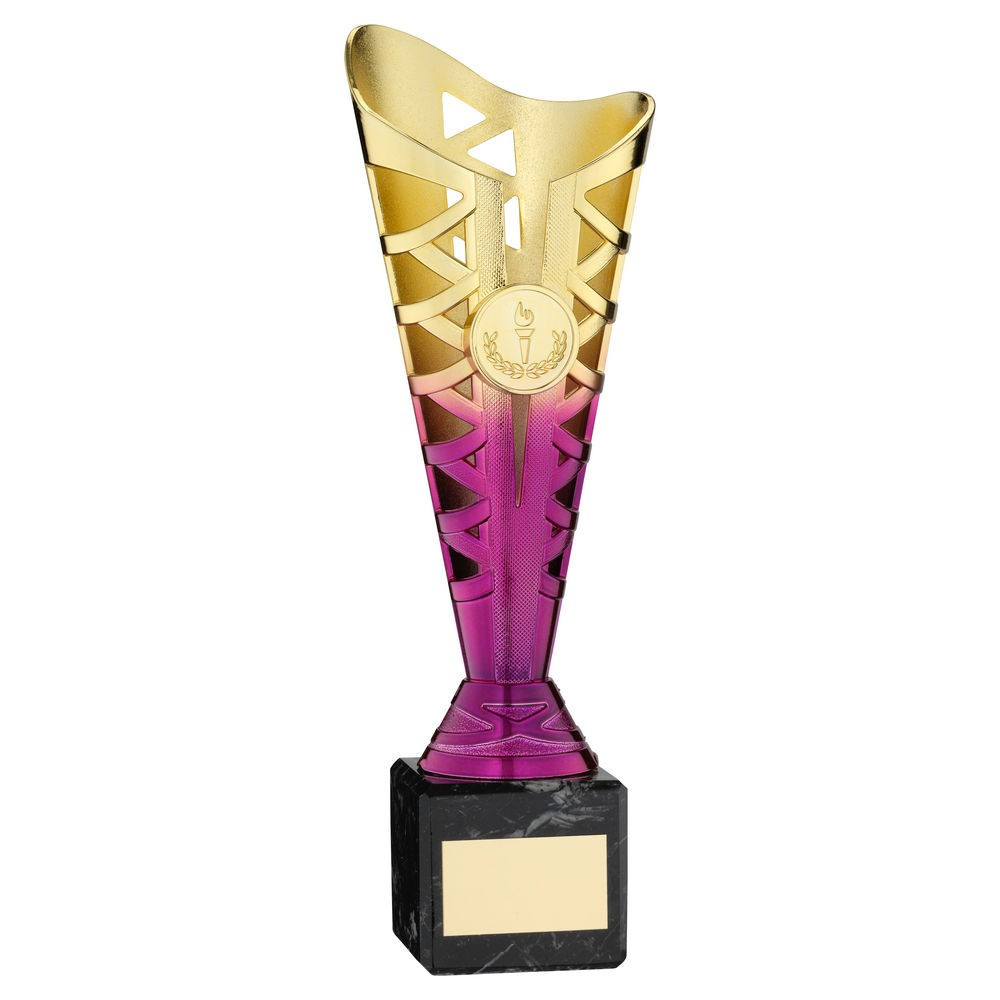 Gold & Purple Plastic Titan Cup on Black Marble Base