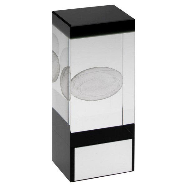 Clear/Black Glass Block With Lasered Rugby Image Trophy 