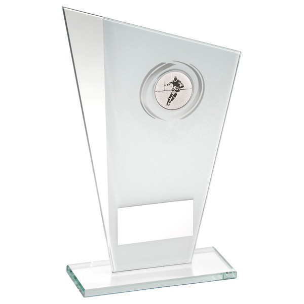 White/Silver Printed Glass Plaque With Rugby Insert Trophy