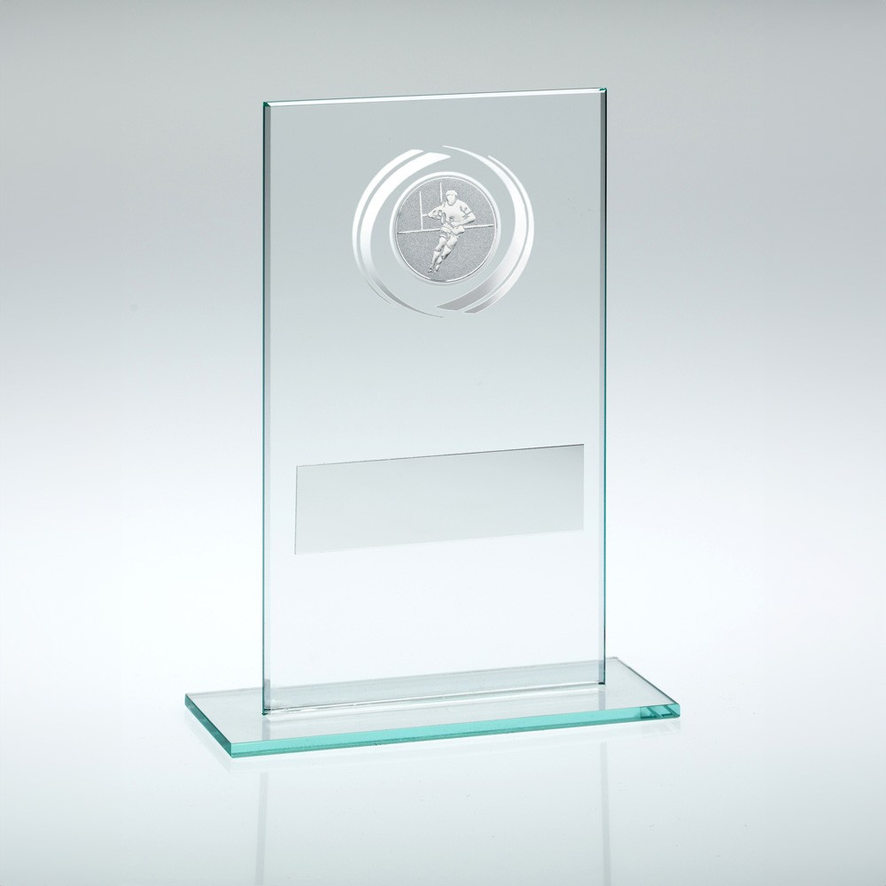Jade Glass Award with Silver Rugby Insert