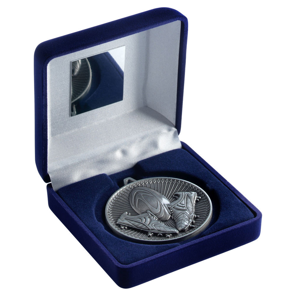 Blue Velvet Box and 60mm Rugby Medal