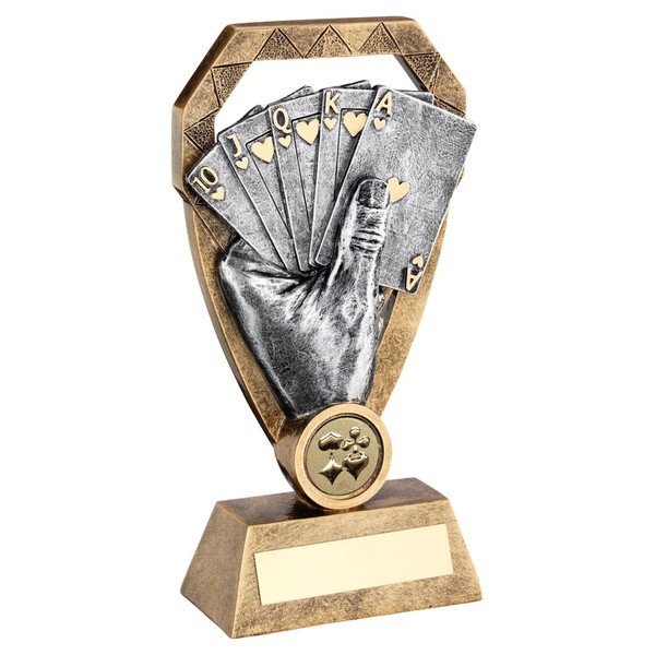 Bronze/Pewter/Gold Cards In Hand On Diamond Trophy 