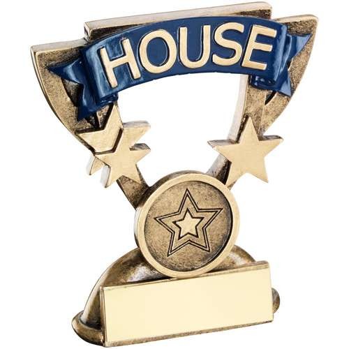 Bronze/Gold School House Mini Cup Trophy - Blue
