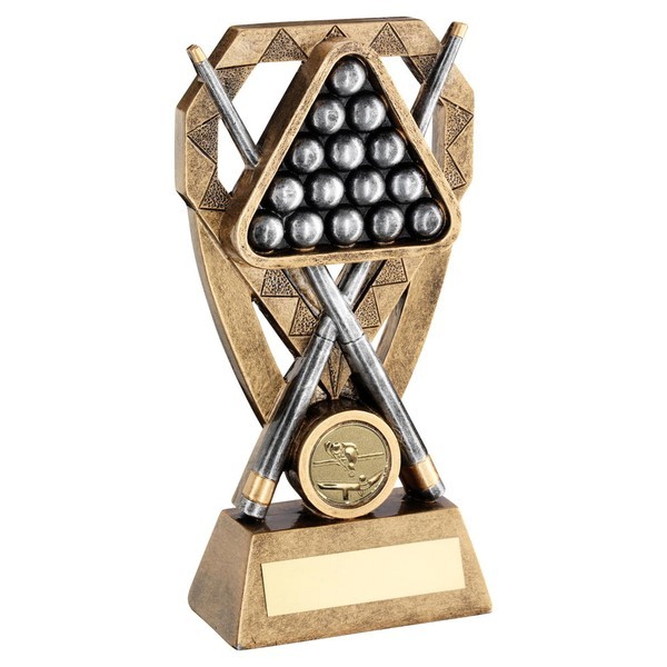 Bronze/Pewter/Gold Pool/Snooker Balls With Cues On Diamond Trophy 