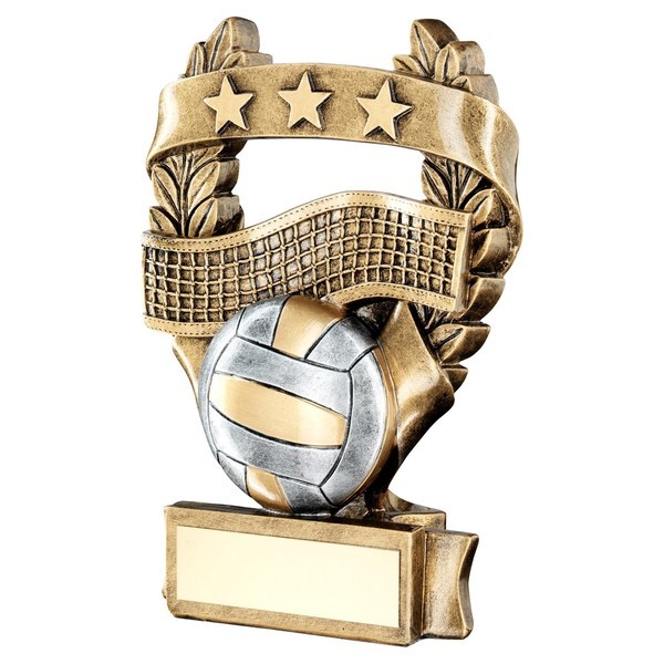 Bronze / Pewter Volleyball 3 Star Wreath Trophy