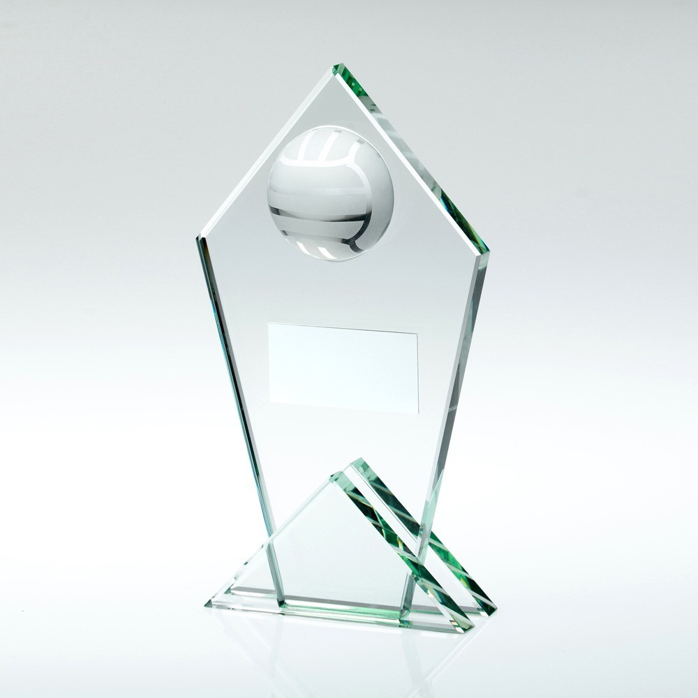 Jade Glass Pointed Plaque with Half Volleyball