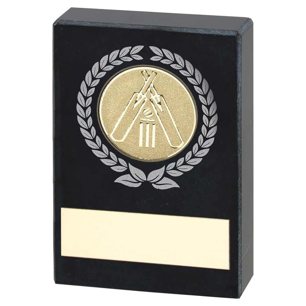 Black Marble Trophy with Silver/Gold Wreath & Cricket Insert