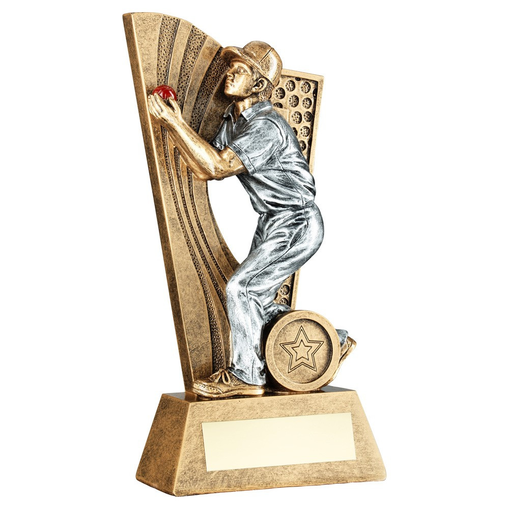 Antique Bronze Male Cricket Fielder on Backdrop