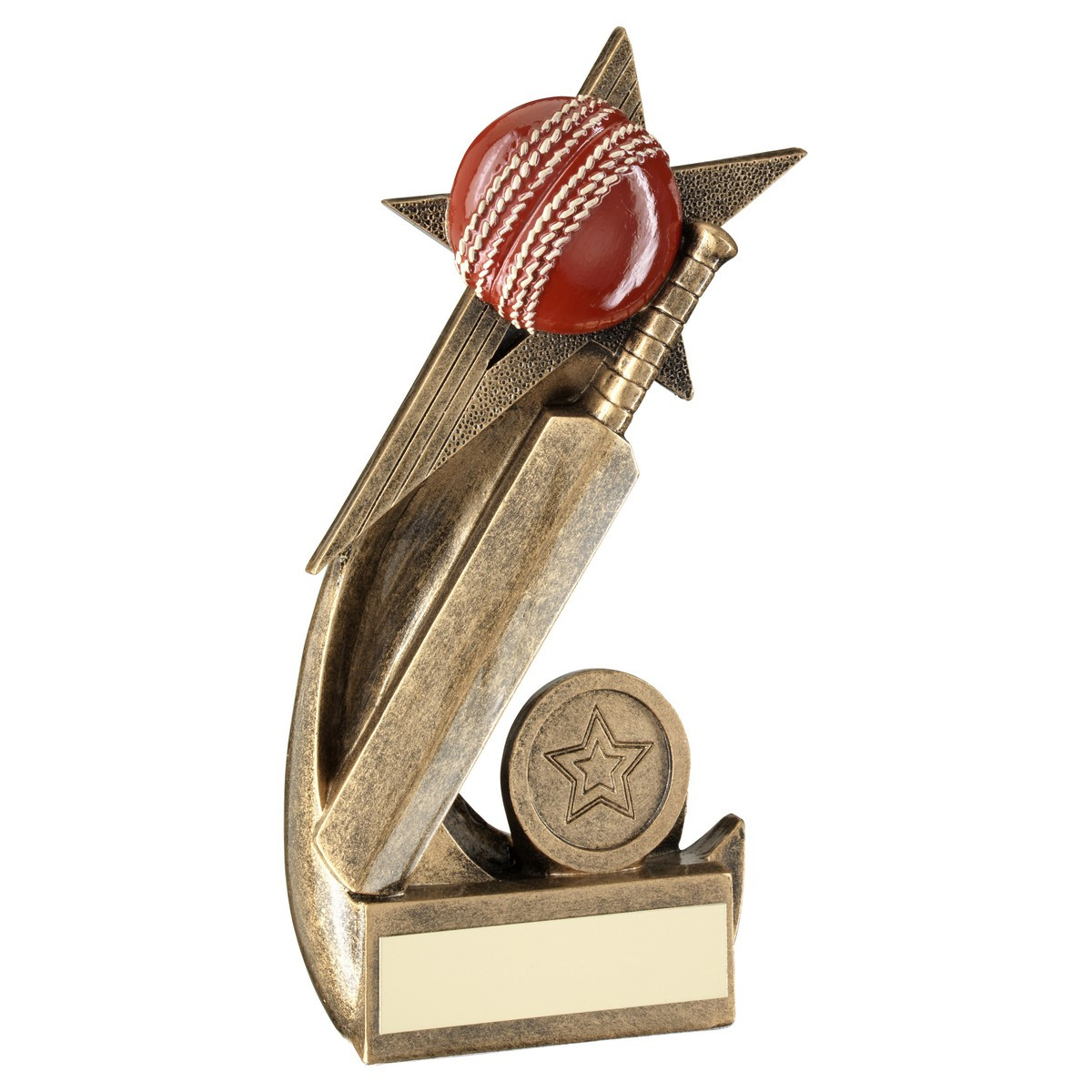 Brz/Gold/Red Cricket Ball And Bat On Shooting Star With Plate 