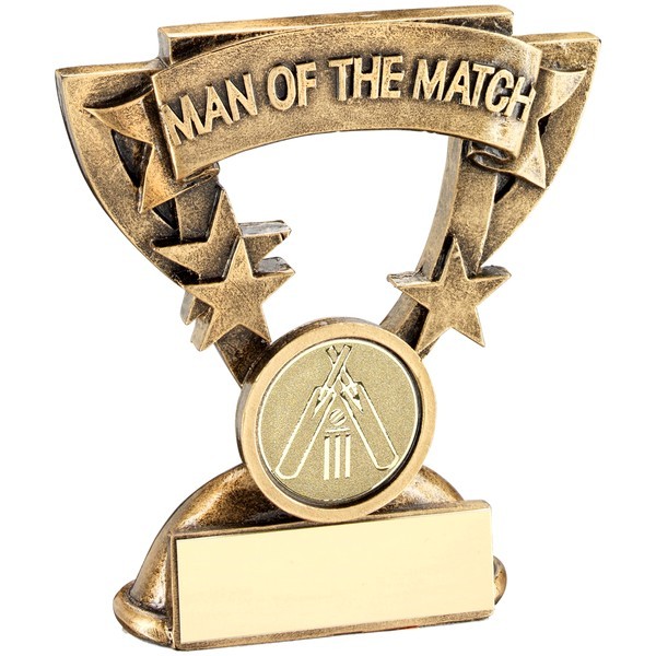 Bronze/Gold Man Of The Match Mini Cup With Cricket Insert Trophy