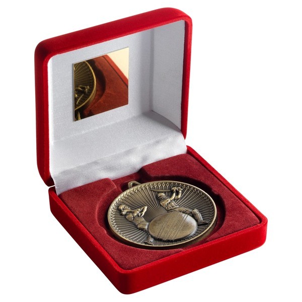 Red Velvet Box and 60mm Cricket Medal