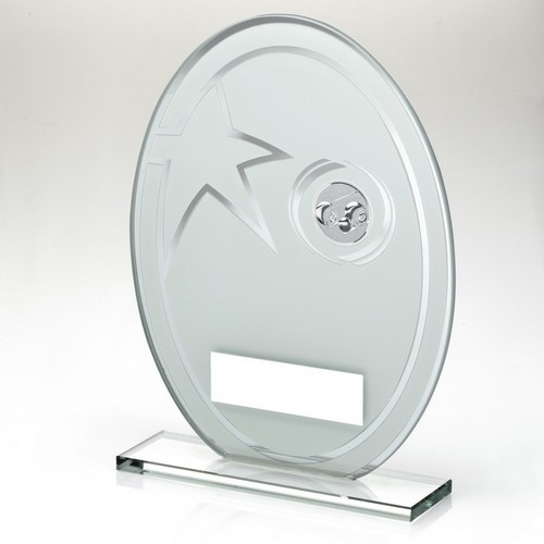 White/Silver Printed Glass Oval With Lawn Bowls Insert And Plate 